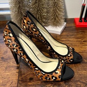 Via Spiga Leopard Print Peep Toe Heels